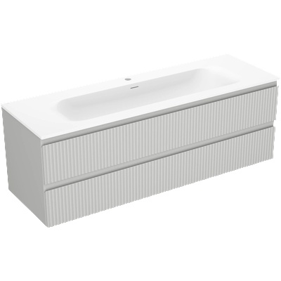 Mexen Rivel шкаф за баня 140 см с мивка Vela, 2 чекмеджета, оребрена, сив мат/бял (91A20-14047-2-BFF62-W23M01)