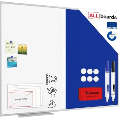 Allboards CO64FN Textilní a bílá magnetická tabule COMBI v hliníkovém rámu 60 x 40 cm
