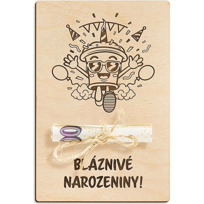 Dřevěná dárková karta na peníze - Bláznivé narozeniny