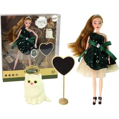 LeanToys Кукла Lean Toys - Emily, с коте и официална рокля в зелено, 30 cm (13912)