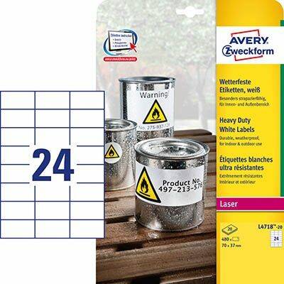 Etikety polyesterové 70x37mm Avery A4 biele 20 hárkov