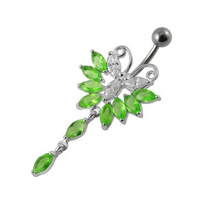 Šperky4U piercing do pupíku motýlek světle zelené zirkony BP01274-G
