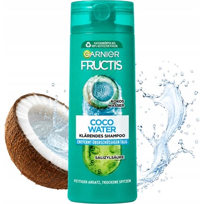 Garnier Fructis Coconut Water posilňujúci šampón na mastné korienky a suché končeky vlasov 250 ml