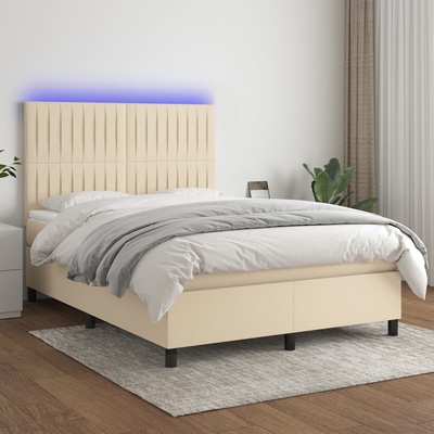 vidaXL 11461.3135042 Boxspring postel s matrací a LED krémová textil