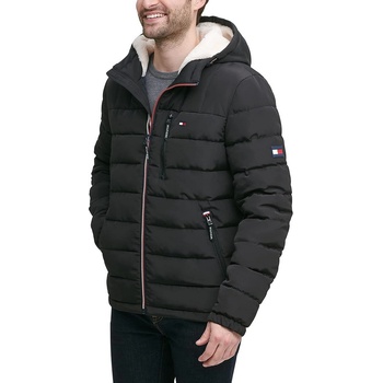Tommy Hilfiger prošívaná zimní pánská bunda Sherpa černá