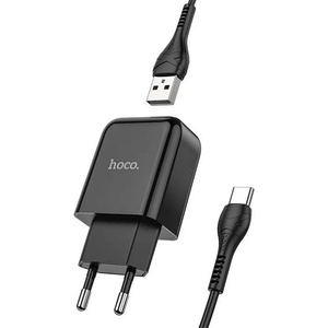 hoco. Зарядно устройство HOCO N2 VIGOUR за електрическата мрежа с USB гнездо 10 W, бързо зарядно устройство + кабел Type-C, ЧЕРНО N2V_B_TYPE_C (N2V_B_TYPE_C)