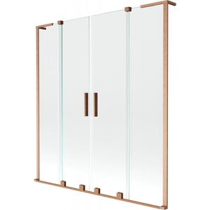 Mexen Velar L Дуо параван за вана, плъзгащ се, двукрилен, 160 x 150 см, прозрачен, четкана мед - 896-160-003-02-65 (896-160-003-02-65)