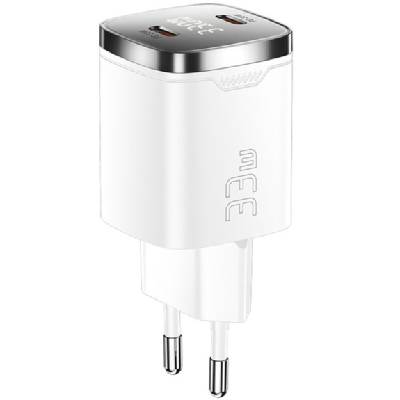ES-CD45 GaN бързозареждащ адаптер с дисплей и 2x USB-C порта - 33W - бял (87153)