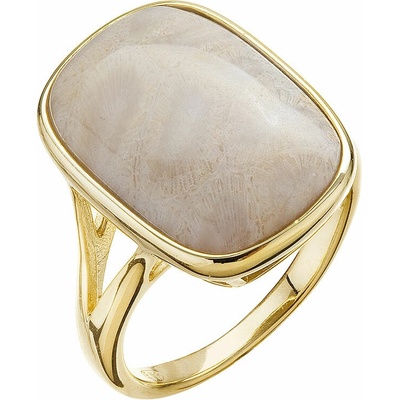 Evolution Group Pozlacený prsten obdélník s fosilním korálem 15026.3