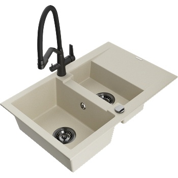 Mexen Gaspar гранитна мивка 1, 5-коморна с отцедник и кухненски смесител Duo, бежов - 6507-69-671701-70-B (6507-69-671701-70-B)