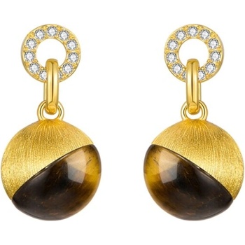 JAY Náušnice s tygřím okem a zirkony Aurelia JAY-0181-ZS61226 Hnědá