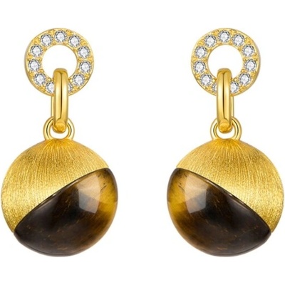 JAY Náušnice s tygřím okem a zirkony Aurelia JAY-0181-ZS61226 Hnědá