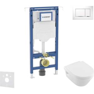 Geberit Duofix - Комплект от предстена инсталация, тоалетна чиния и седалка Villeroy Boch, бутони Sigma20, DirectFlush, SoftClose, CeramicPlus, бяло/хром SANI11CK3105 (SANI11CK3105)