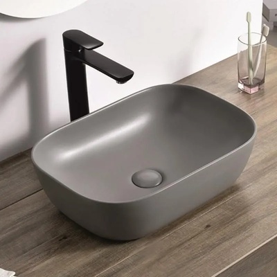 Inter Ceramic Мивка за баня ICB 887GRAY, монтаж върху мебел, порцелан, сив мат, 46x33x13.5см (887GRAY)