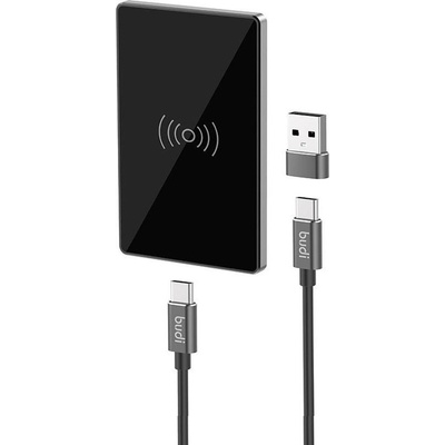 Budi Mini Fast Wireless Charger 15W - поставка (пад) за безжично зареждане на Qi съвместими мобилни устройства (черен)