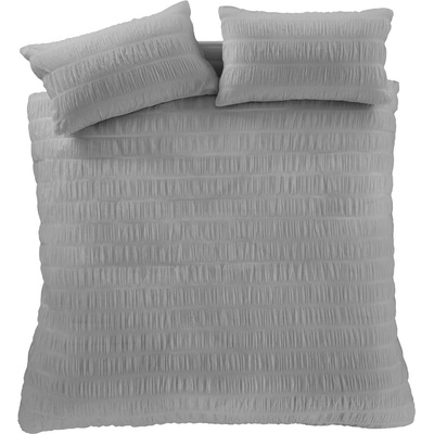 Catherine Lansfield Сиво двойно удължено крепово спално бельо 230x220 cm Seersucker - Catherine Lansfield (BD/57142/W/KQS/GY)