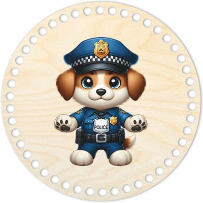 Woody Crafts Kruhové víko na háčkované košíky - Policejní pes Velikost: 18 cm