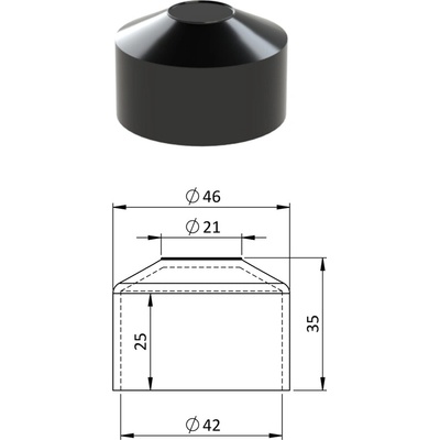 Vonkajšia krytka guľatá ø 42 mm, plastová PE, čierna