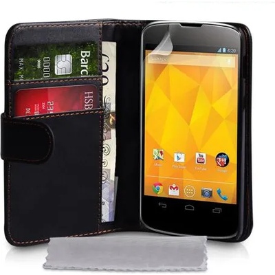 LG Nexus 4 E960 Wallet Калъф Черен + Скрийн Протектор