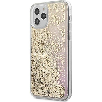 GUESS Liquid Glitter Gradient Case - дизайнерски кейс с висока защита за iPhone 12 Pro Max (златист)