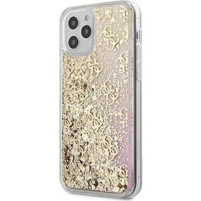 GUESS Liquid Glitter Gradient Case - дизайнерски кейс с висока защита за iPhone 12 Pro Max (златист)