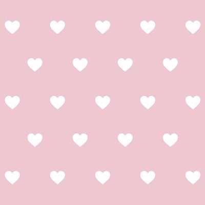 Takoy Počesaná teplákovina Takoy 300g bílá srdíčka 2 cm na podkladu baby pink