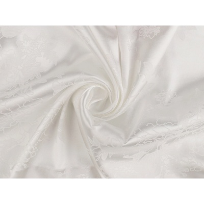 Satén / imitace hedvábí květovaný vzor, střední, 1 Off White
