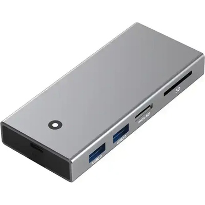 Plasico Computers Професионална докинг станци и кутия за SSD диск BE MC501, 5-портовa, USB-C/A 3.2 Gen2, HDMI 4K/60Hz, SD/TF, M. 2 NVME/SATA, Сивa (MC501 SD/TF)