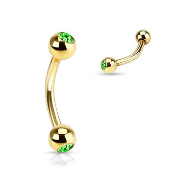 Šperky4U Pozlacený piercing do obočí - zelené kamínky - OB01088-G