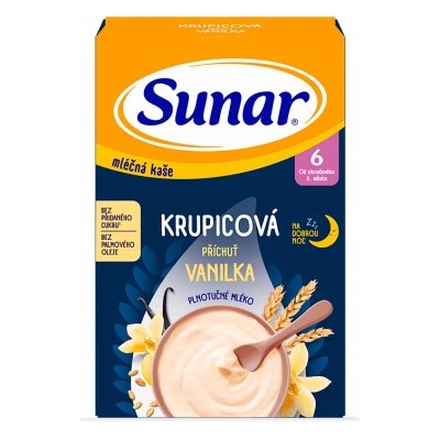 Sunar Mléčná krupicová kaše na dobrou noc vanilková 210 g – Zboží Dáma