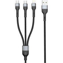 DeTech DE-52UCL dátový 3v1 USB na 2× Type-C Lightning 1m černý