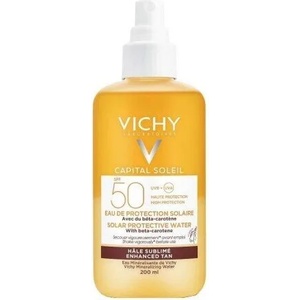 Vichy Слънцезащитна вода SPF 50 - за подобряване на тена , Vichy Capital Soleil Solar Protective Water with Beta Carotene SPF50+ 200ml