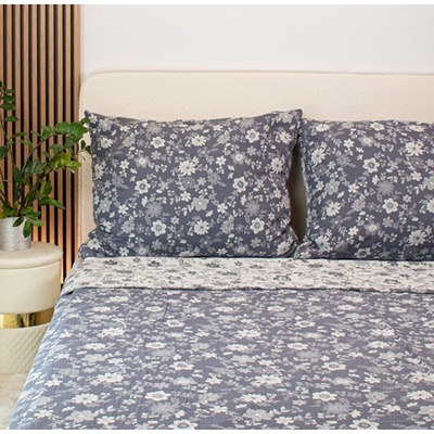 Takoy Prostěradlo 250x250 tkaný mušelín luxury mini květiny šedomodré-HT-00892 | 250x250 cm prostěradlo na postel