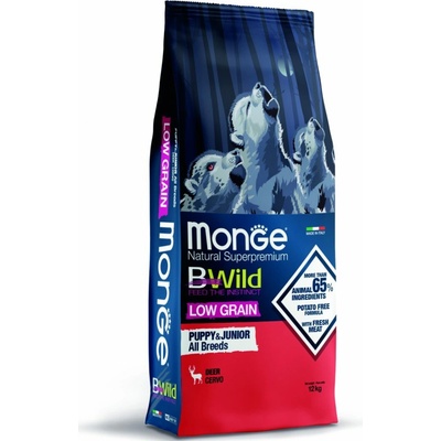 MONGE BWILD Dog Srnčí Puppy & Junior 15 kg chvatelské balení