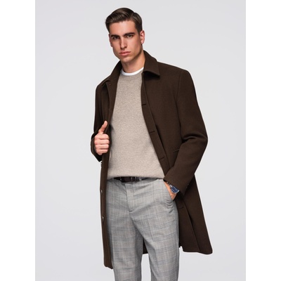 Ombre Clothing Мъжко дълго едноредово палто с яка и долния плащ - кафяво V4 OM-COWC-0135 Ombre Clothing Ombre Clothing | Kafyav | МЪЖЕ | XL