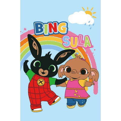 Jerry Fabrics Dětská deka ZAJÍČEK BING a Sula s duhou polar fleece modrá