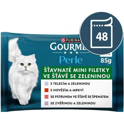 Gourmet Perle telecí zvěřina hovězí pstruh ve šťávě 48 x 85 g