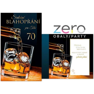 Přání s textem narozeninové 70 + obálka - whisky