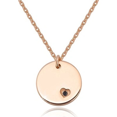 Šperky eshop Stříbrný kruhová známka černý diamant v srdíčkovém zářezu S58.03