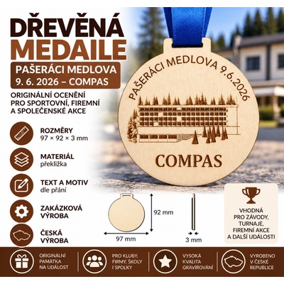 ADVIPO dekorace Dřevěná medaile na zakázku 97 x 92 x 3 mm včetně stuhy