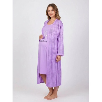 Лилав макси комплект за бременни - нощница и халат