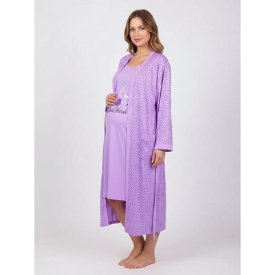 Лилав макси комплект за бременни - нощница и халат