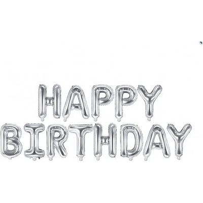 PartyDeco Set Happy Birthday stříbrný fóliové balónky