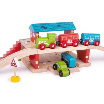 Bigjigs Rail dřevěné autodráhy Nádraží nad cestou