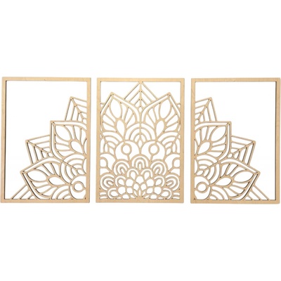 MAJADESIGN Dřevěná mandala HARMONIE HALF - trojdílný obraz na zeď dekorace z překližky Rozměr obrazu: 109 x 50 cm