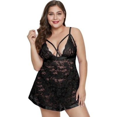 Dámská košilka s kalhotkami Black Dreamy Lace Plus Size Babydoll