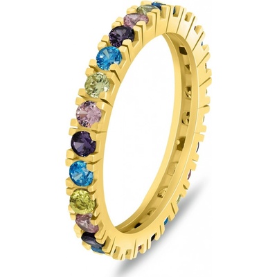 Brilio Silver pozlacený prsten s barevnými zirkony RI116YRBW