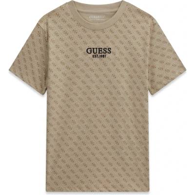 GUESS Oversize тениска в бежов цвят за момче с лога и черен надпис Guess