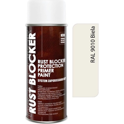 Deco Color Rust Blocker biela RAL 9010 400ml priamo na hrdzu