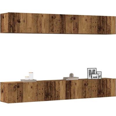 vidaXL Комплект стенен ТВ шкаф, 4 части, старо дърво, 100x30x30 см (3328945)